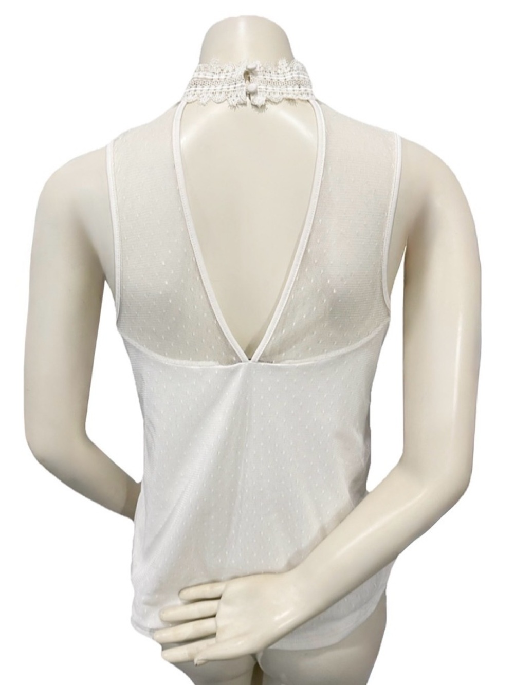 Express Lace Mock Neck Sleeveless Blouse White Size Small - Picture 3 of 7